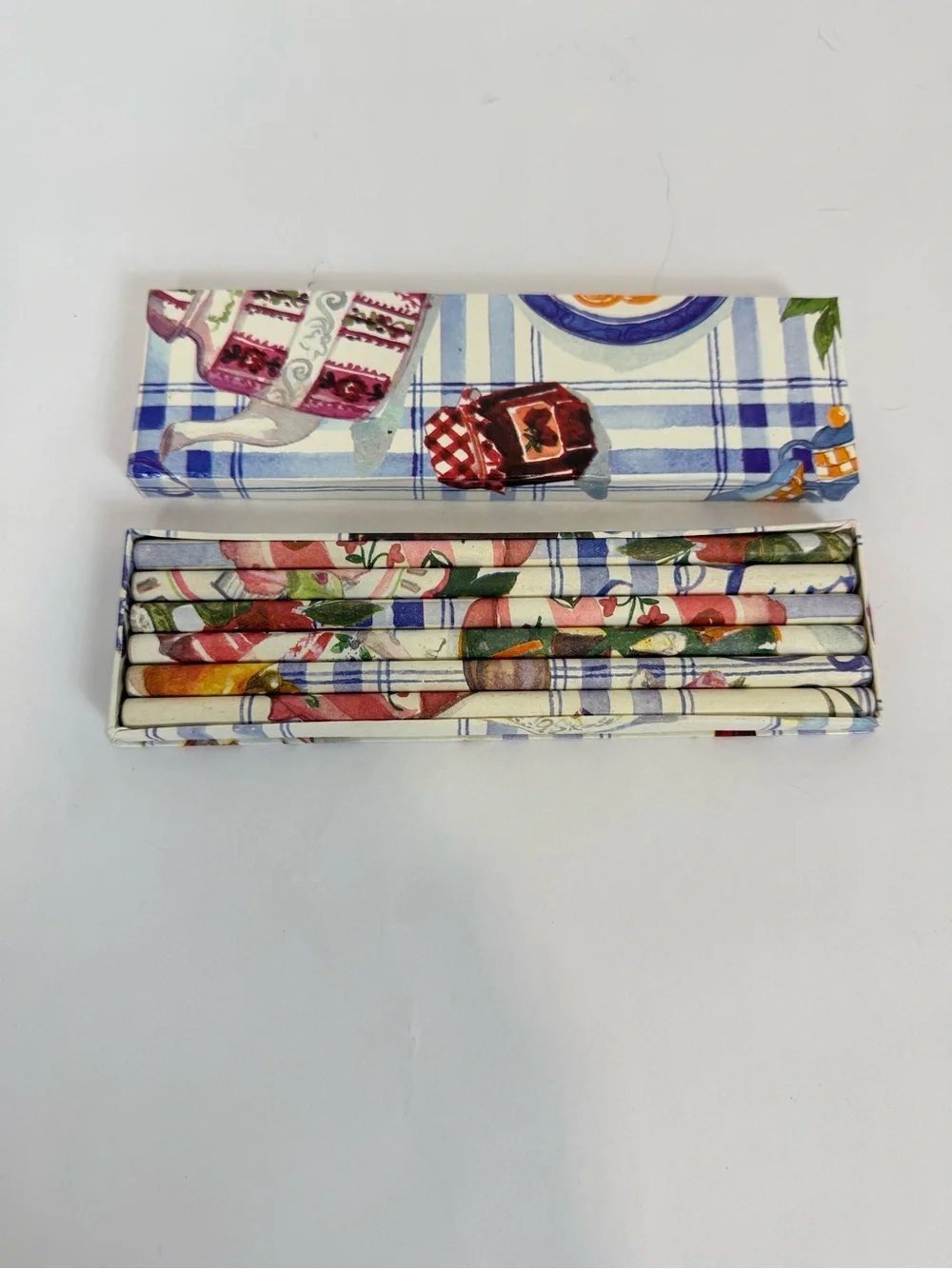 Two's Company 7” Decorative Paper Wrap Pencils In Art Box 6 VTG
